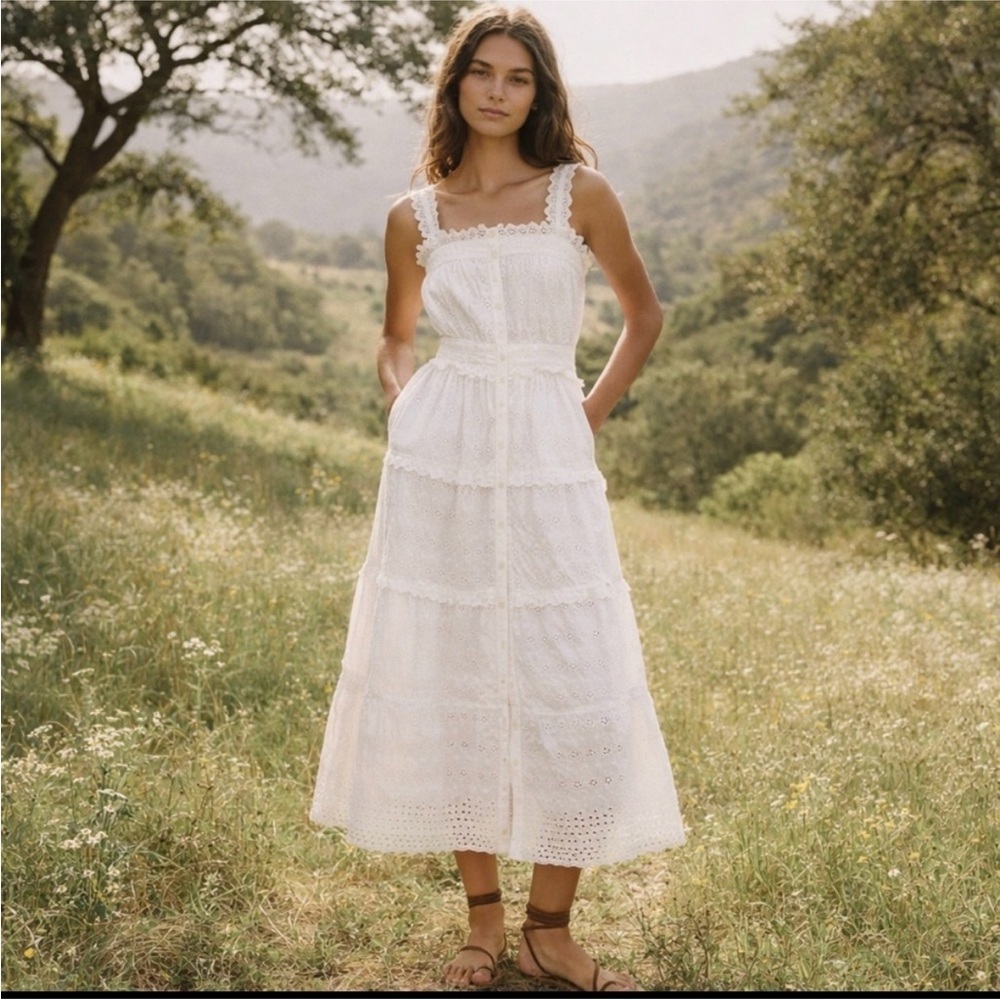 Gap x DOEN White Eyelet Midi Dress NWT